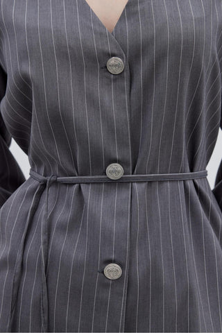 V Yaka Çizgili Kadın Ceket Koyu Gri - Fahhar Design