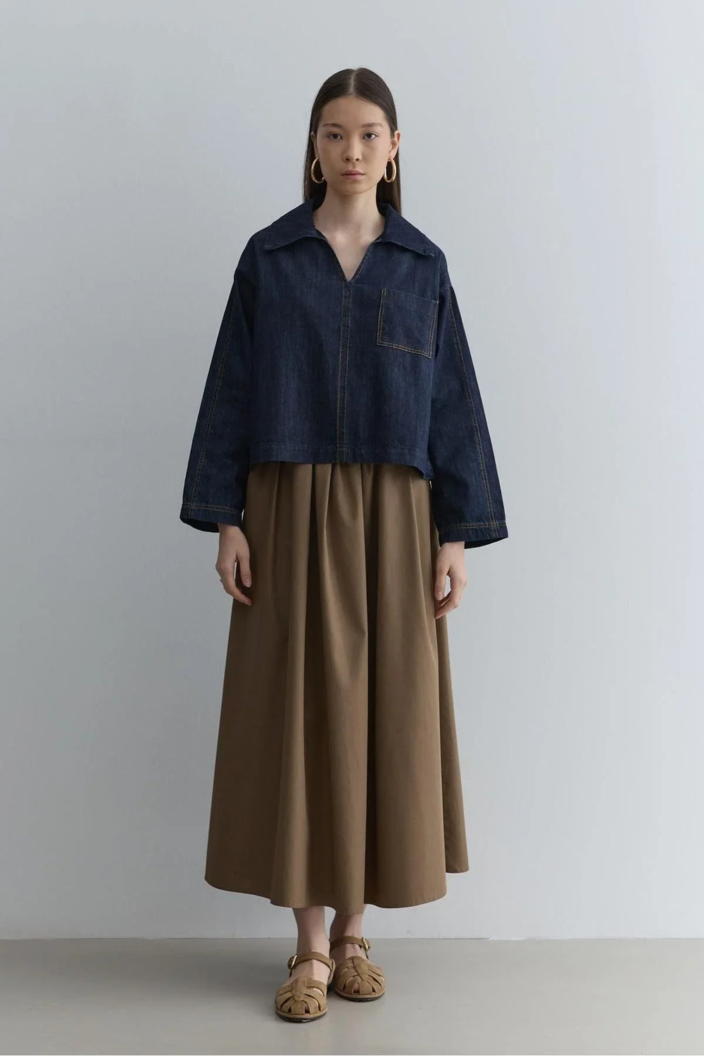 V-Neck Denim Top Navy Blue