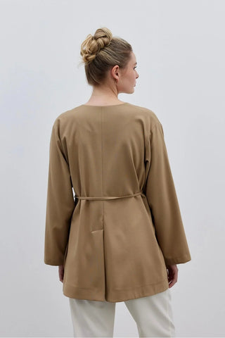 V Yaka Kadın Ceket Camel - Fahhar Design
