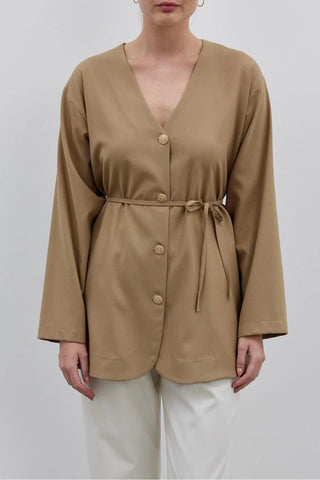 V Yaka Kadın Ceket Camel - Fahhar Design