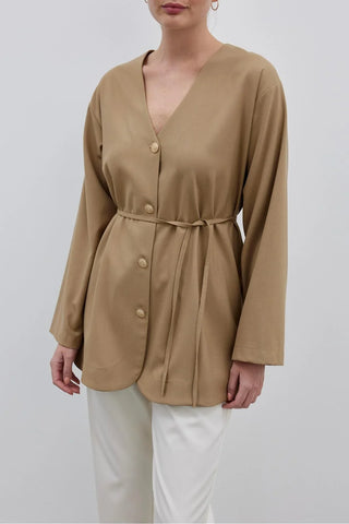 V Yaka Kadın Ceket Camel - Fahhar Design