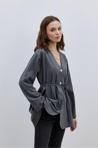 V-Neck Women's Jacket Gray