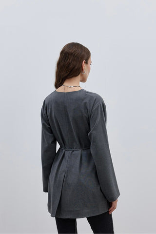 V Yaka Kadın Ceket Gri - Fahhar Design