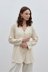 V-Neck Women's Jacket Cream