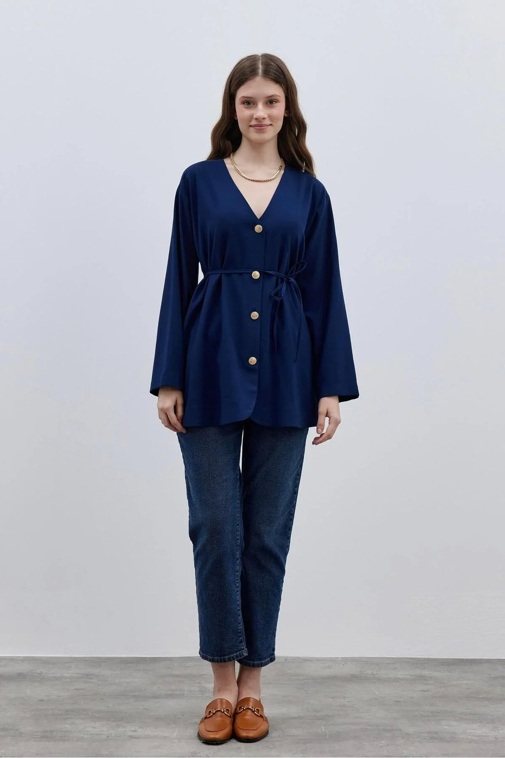 V-Neck Women's Jacket Navy Blue