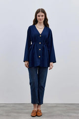 V Yaka Kadın Ceket Lacivert