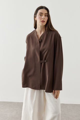 V Yaka Kimono Gömlek Kahverengi