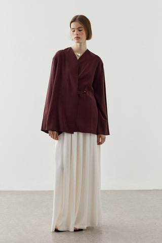 V Yaka Kimono Gömlek Mürdüm
