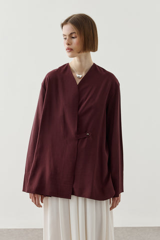V Yaka Kimono Gömlek Mürdüm