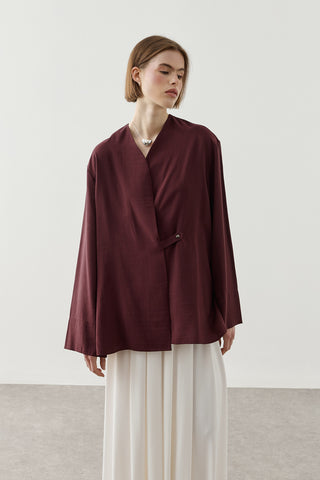 V Yaka Kimono Gömlek Mürdüm