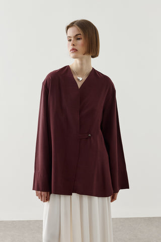 V Yaka Kimono Gömlek Mürdüm