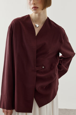 V Yaka Kimono Gömlek Mürdüm