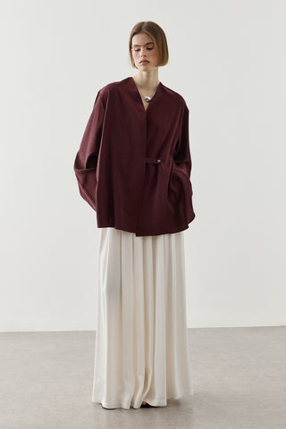 V Yaka Kimono Gömlek Mürdüm