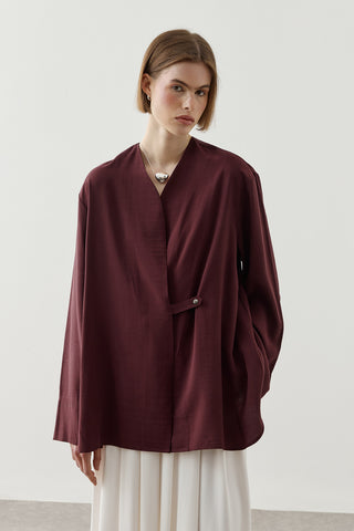 V Yaka Kimono Gömlek Mürdüm