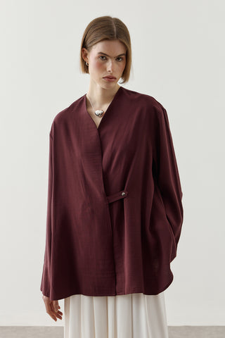V Yaka Kimono Gömlek Mürdüm