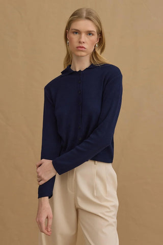 Viscone Düğmeli Polo Yaka Triko Kazak Lacivert - Fahhar Design