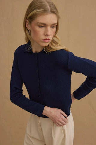 Viscone Düğmeli Polo Yaka Triko Kazak Lacivert - Fahhar Design