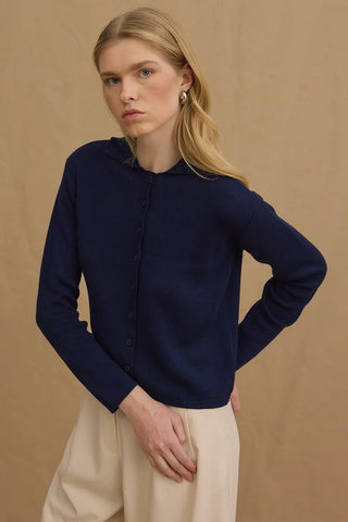 Viscone Düğmeli Polo Yaka Triko Kazak Lacivert - Fahhar Design