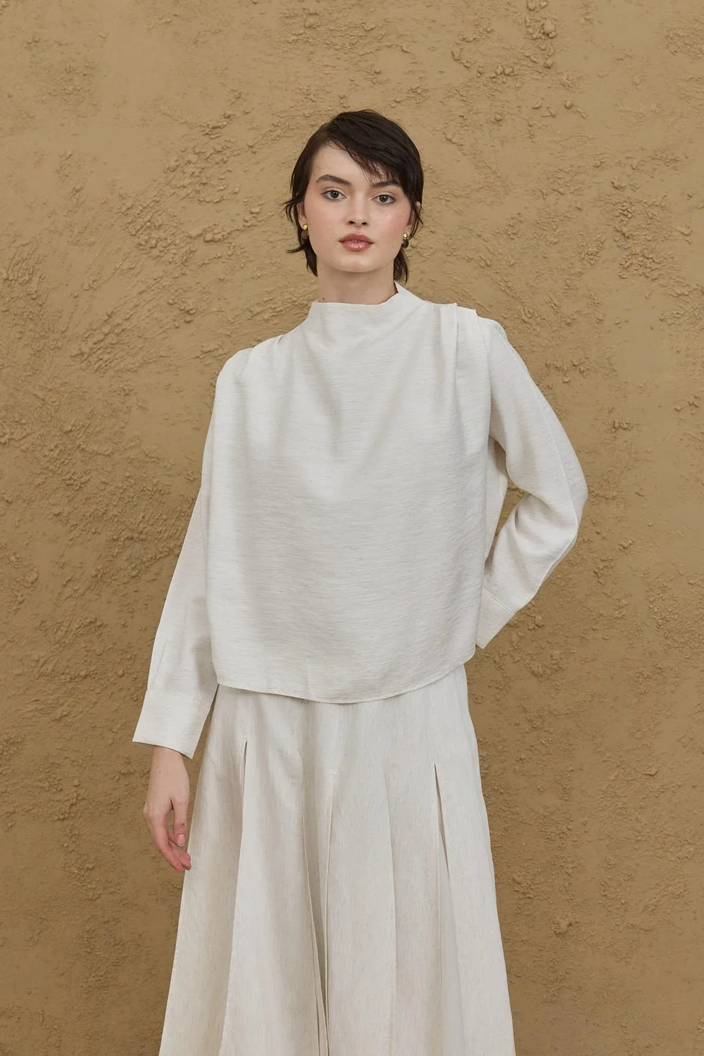 Flounce Collar Blouse Beige