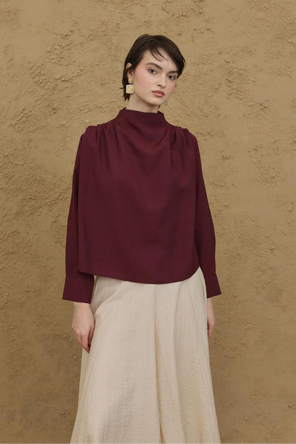 Flounce Collar Blouse Burgundy