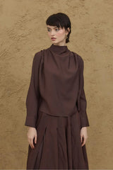 Flounce Collar Blouse Brown
