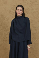 Flounce Collar Blouse Navy Blue