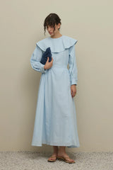 Flounce Collar Voile Skirt Suit Light Blue