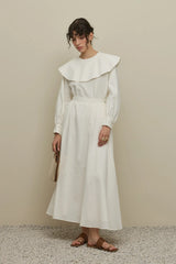 Flounce Collar Voile Skirt Set Ecru