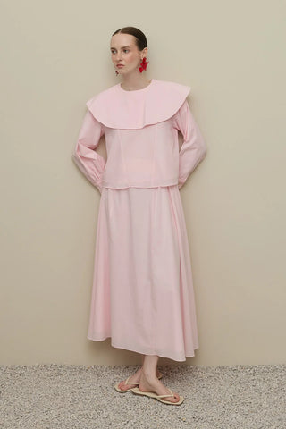 Volan Yakalı Vual Etek Takım Pembe - Fahhar Design