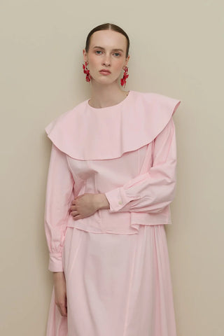 Volan Yakalı Vual Etek Takım Pembe - Fahhar Design