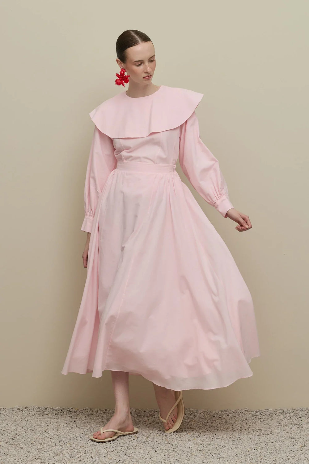 Flounce Collar Voile Skirt Set Pink