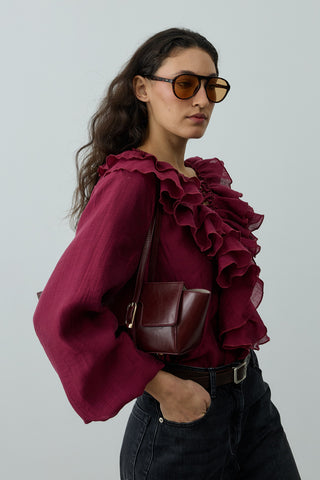 Volanlı Liyosel Bluz Bordo