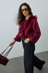 Volanlı Liyosel Bluz Bordo