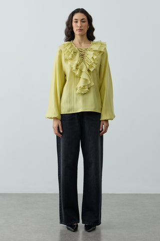 Volanlı Liyosel Bluz Yeşil