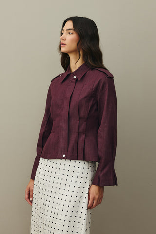 Body-fitting Denim Jacket Burgundy
