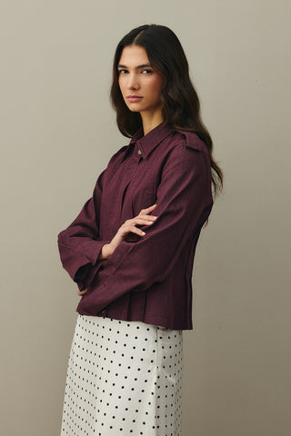 Body-fitting Denim Jacket Burgundy