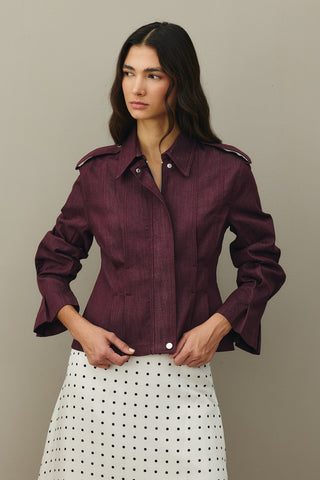 Body-fitting Denim Jacket Burgundy
