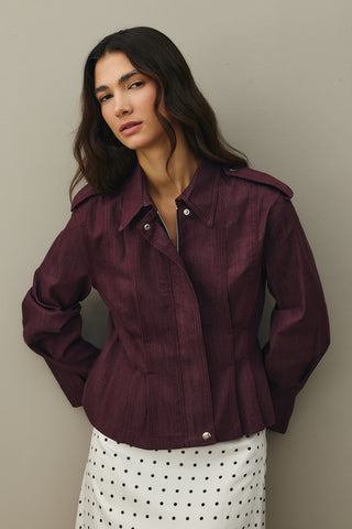 Body-fitting Denim Jacket Burgundy