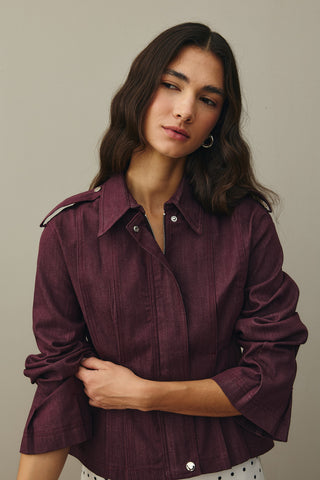 Body-fitting Denim Jacket Burgundy