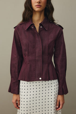 Body-fitting Denim Jacket Burgundy