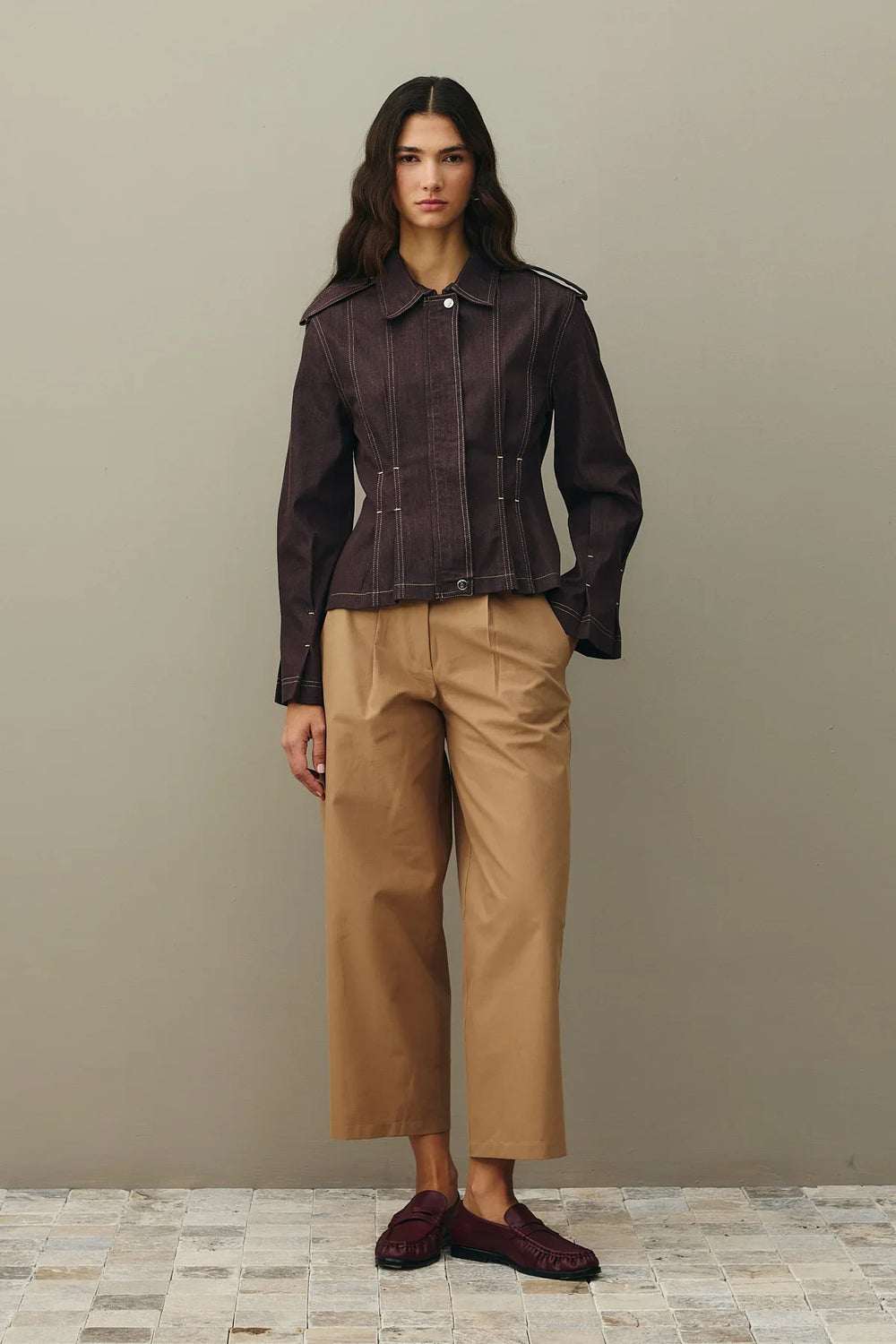 Body-Smoothing Denim Jacket Brown