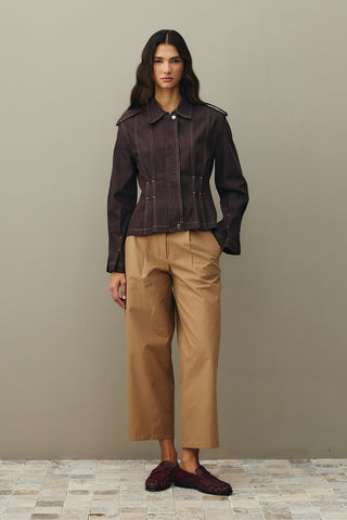 Body-Smoothing Denim Jacket Brown