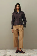 Vücuda Oturan Denim Ceket Kahverengi