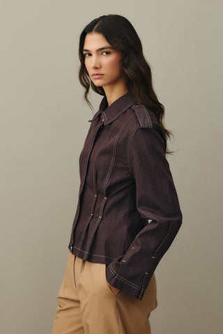 Body-Smoothing Denim Jacket Brown