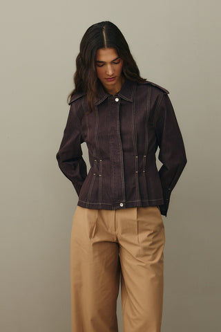 Body-Smoothing Denim Jacket Brown