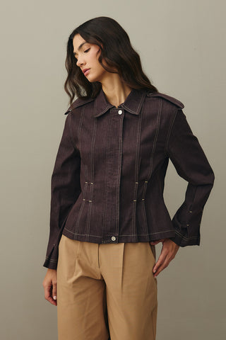 Body-Smoothing Denim Jacket Brown
