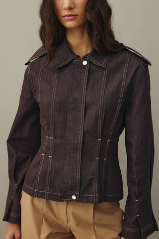 Body-Smoothing Denim Jacket Brown