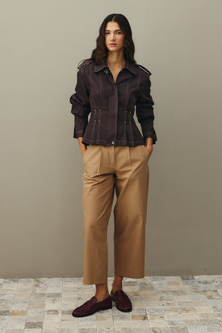 Body-Smoothing Denim Jacket Brown