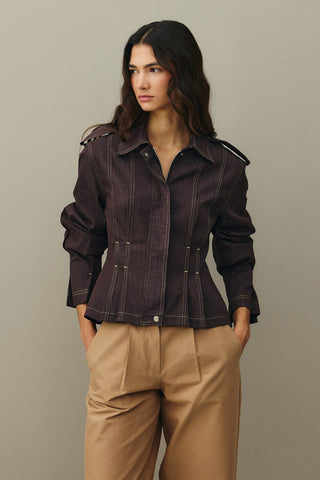 Body-Smoothing Denim Jacket Brown