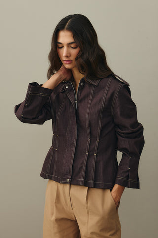 Body-Smoothing Denim Jacket Brown